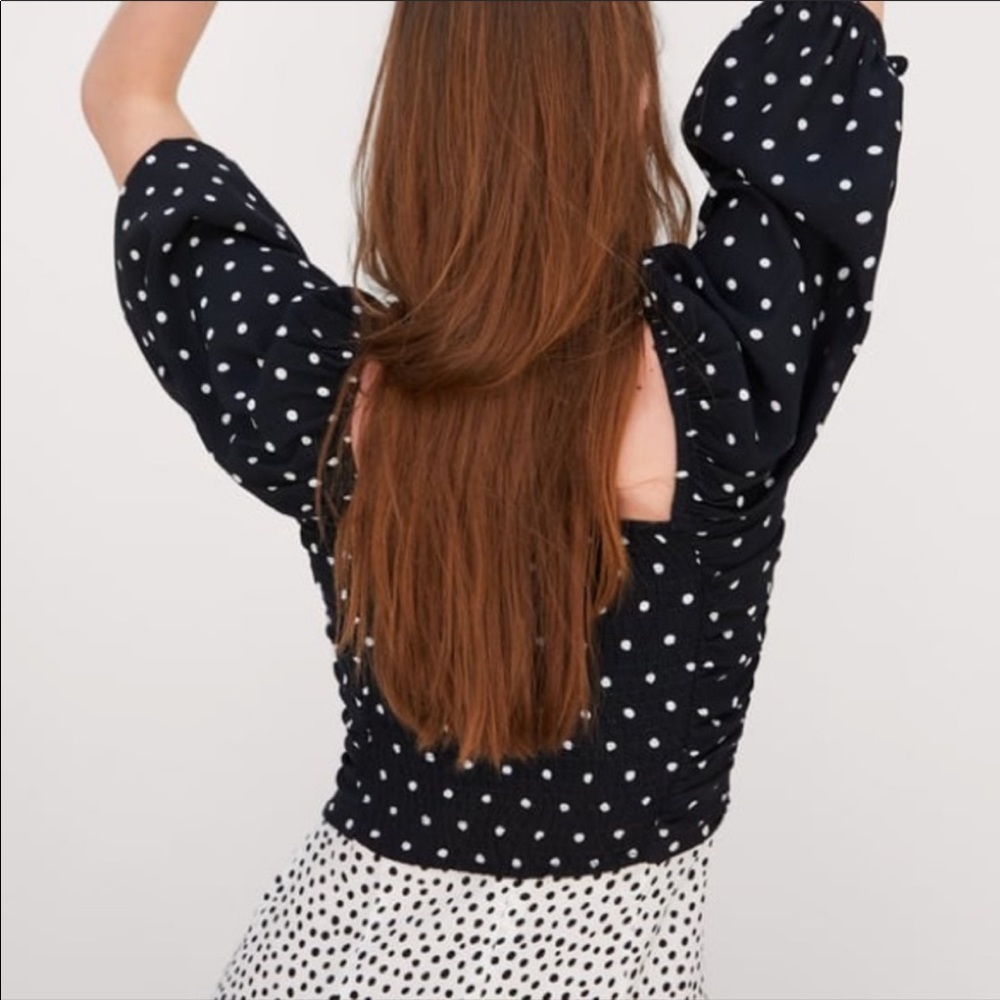 Zara Black Crop Top w/ White Polka Dots | SZ US S - Picture 4 of 9